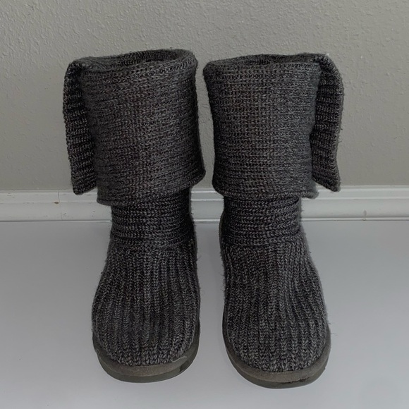 UGG Gray Cardy II Knit Chunky Sweater Cuff Tall Boots Womens Size 8 - Picture 1 of 10